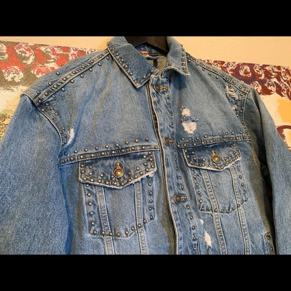 NWT FREE PEOPLE Cotton Studded Denim Jacket XS - Picture 2 of 14